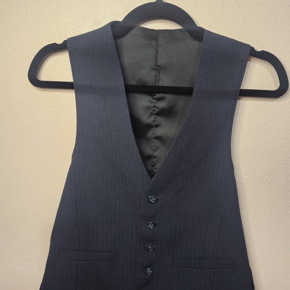 Men's Suit Blue Pinstripe Jacket and Vest Size 40R Made in the USA - Picture 6 of 12